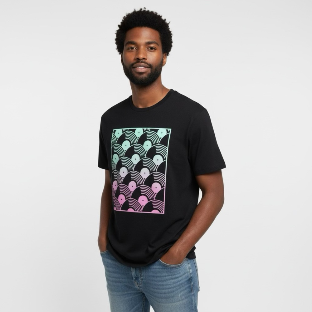 Old Navy Black Tee with Pastel Graphic